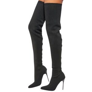 🔵 Fashion Nova Ribbed Thigh High Black Boots Size 6-New in box